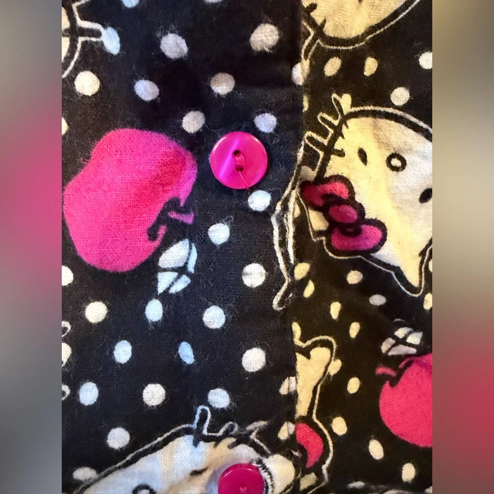 Hello Kitty Black, White & Pink Fleece Pajama Set Girl’s Med. 100% Cotton! Soft!